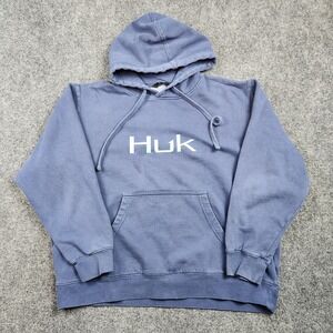 Huk Hoodie Sweatshirt Mens XL Blue Fleece Logo Pullover Fishing Casual